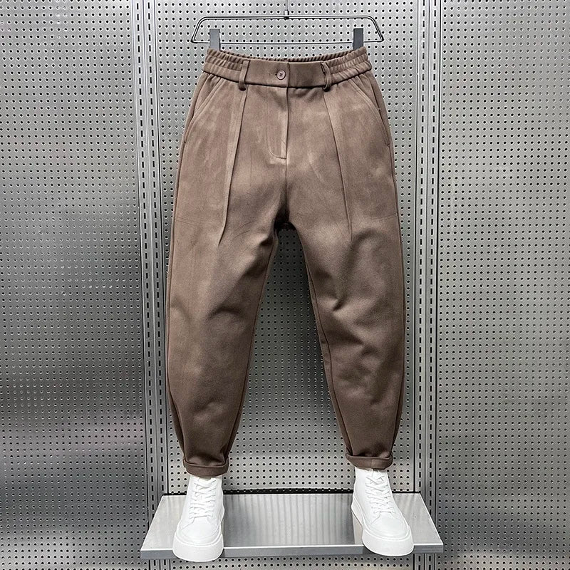 Herren Bundfaltenhose mit Elastikbund und Umschlag, Wolloptik