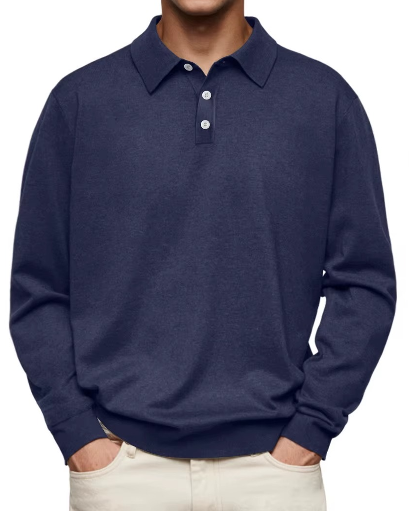 Herren Polo Pullover mit Polokragen, Knopfleiste und Feinstrickoptik