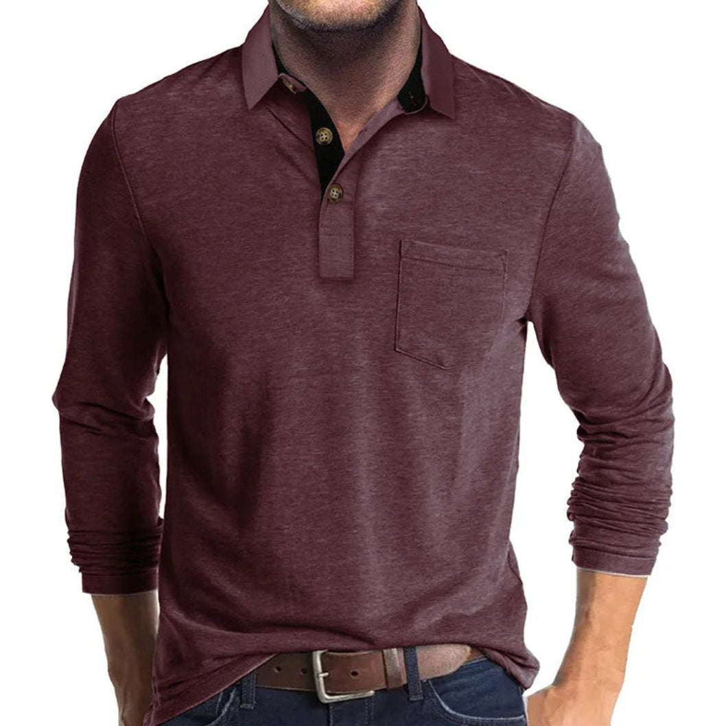 Bayer Modehaus - Herren Langarm-Poloshirt mit Polokragen und Brusttasche in Rot