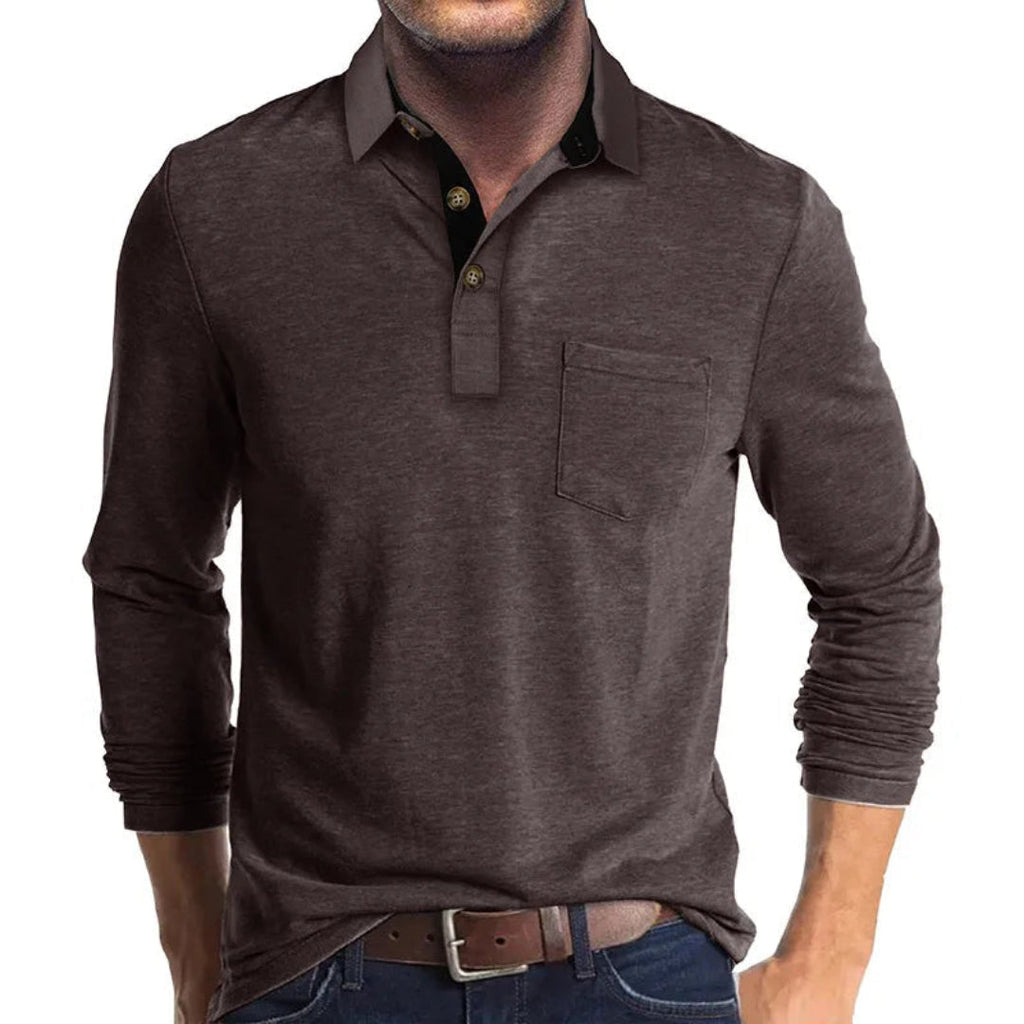 Herren Langarm-Poloshirt mit Polokragen und Brusttasche