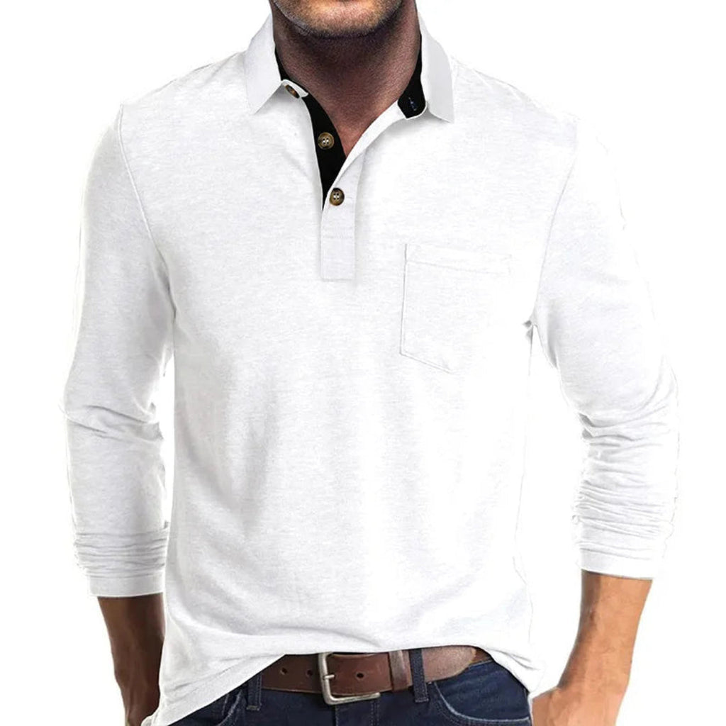 Herren Langarm-Poloshirt mit Polokragen und Brusttasche