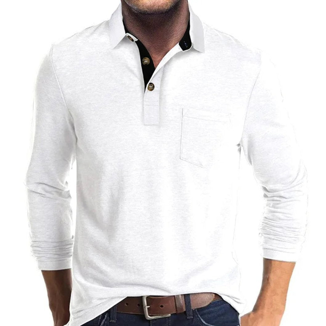 Bayer Modehaus - Herren Langarm-Poloshirt mit Polokragen und Brusttasche in Weiß