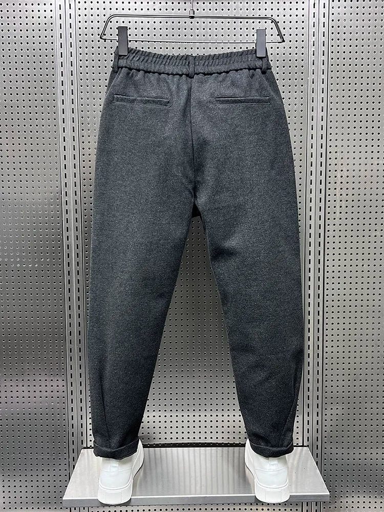 Herren Bundfaltenhose mit Elastikbund und Umschlag, Wolloptik
