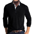 Herren Langarm-Poloshirt mit Brusttasche in Schwarz