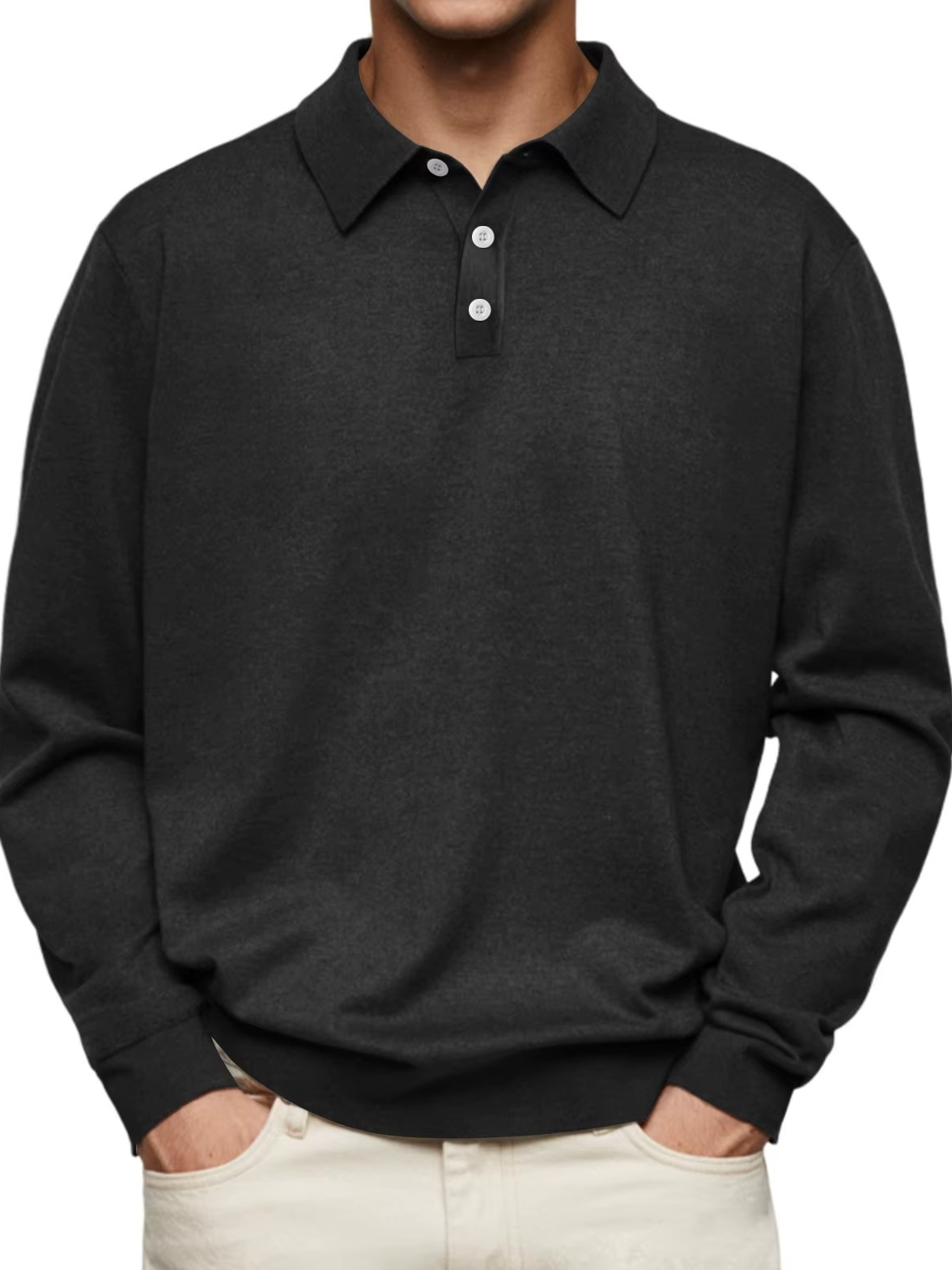 Herren Polo Pullover mit Polokragen, Knopfleiste und Feinstrickoptik