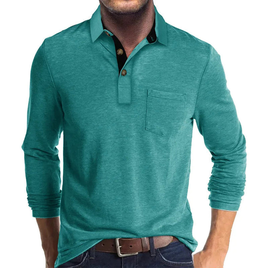 Herren Langarm-Poloshirt mit Polokragen und Brusttasche