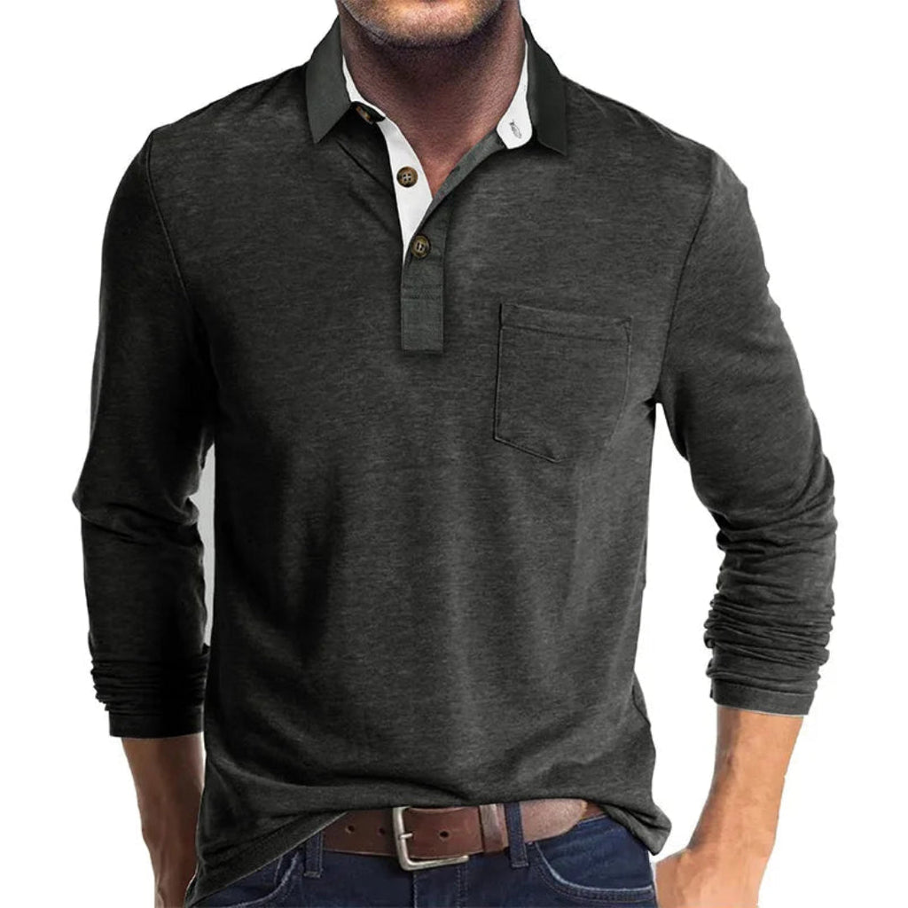 Herren Langarm-Poloshirt mit Polokragen und Brusttasche