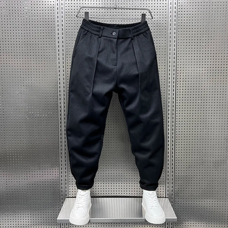 Herren Bundfaltenhose mit Elastikbund und Umschlag, Wolloptik