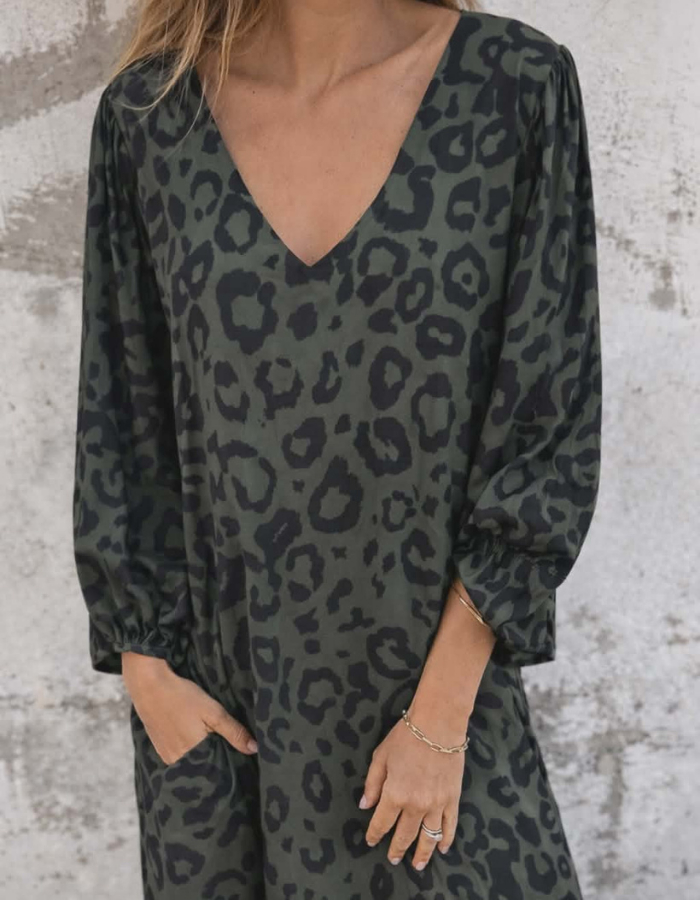 Damen Maxikleid mit Leoparden-Print, V-Ausschnitt und langen Ärmeln, Ansicht 7