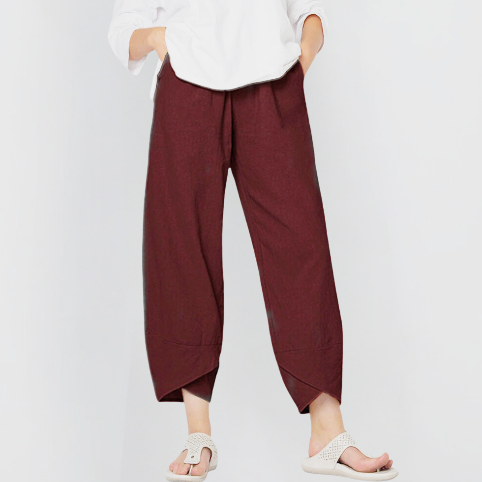 Bayer Modehaus - Damen Weite 7/8-Hose mit Ballon-Bein und Taschen in Weinrot