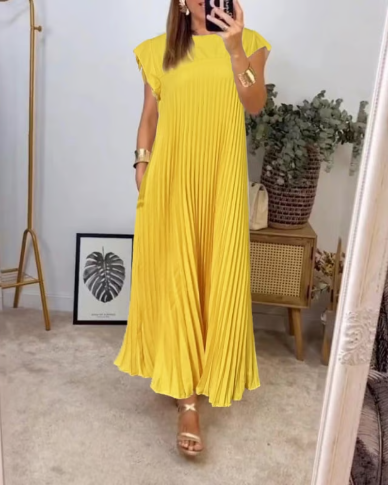 Damen Plisseekleid mit Rundhals und Maxi-Länge - weitere Ansicht