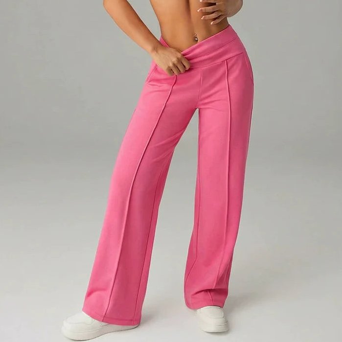 Bayer Modehaus - Damen Weite Hose mit überkreuztem Bund und Bügelfalten in Rosa