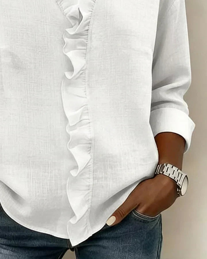 Damen Bluse mit Rüschen und V-Ausschnitt, langarm, Ansicht 6