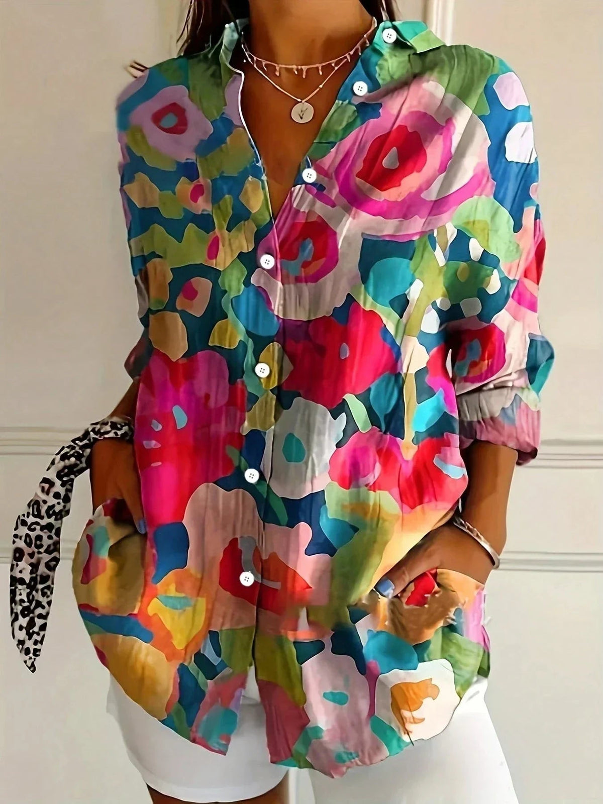 Bluse mit farbenfrohem Muster und bequemem Schnitt für Damen