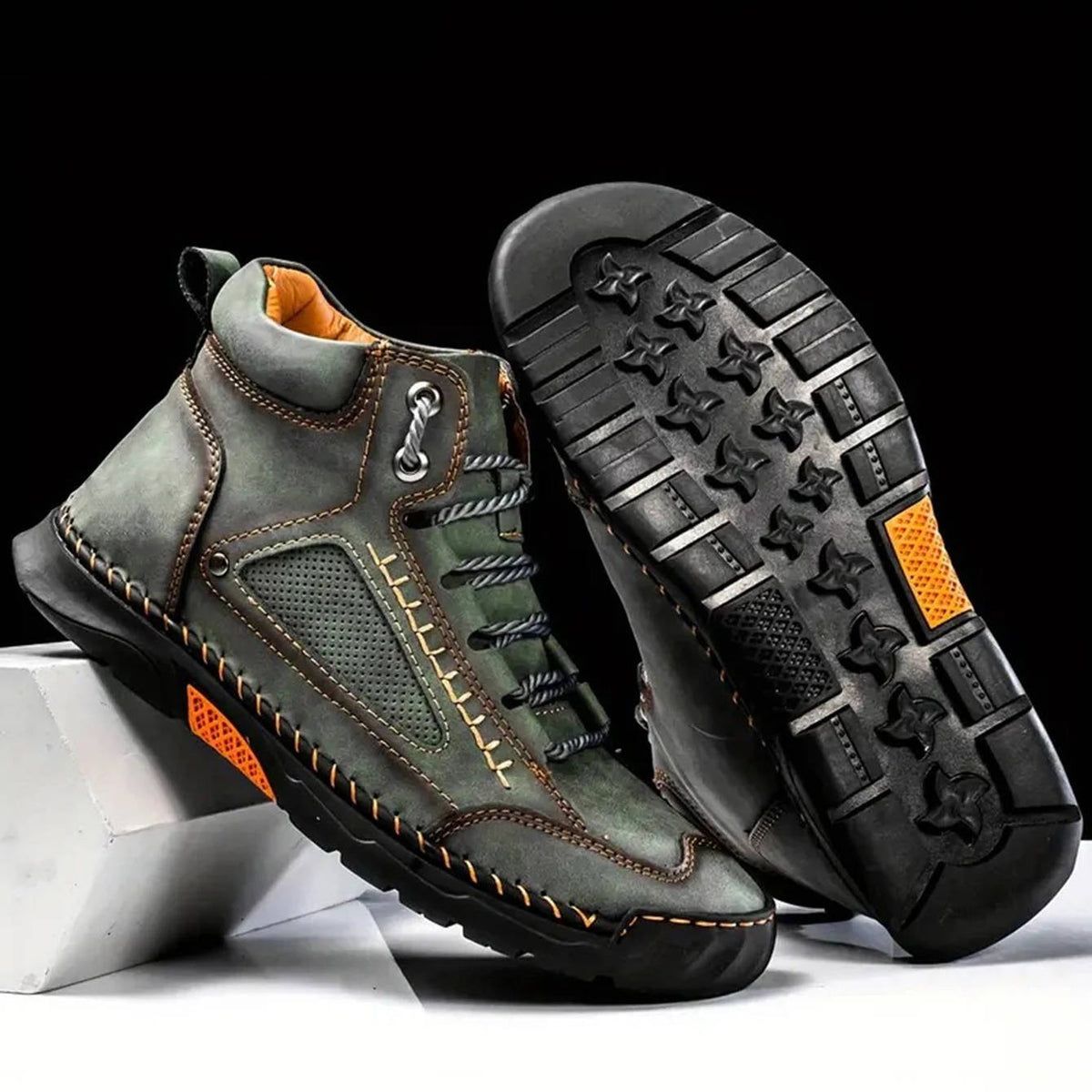 Boots Herren Outdoor Schnürstiefel aus Leder mit Profilsohle