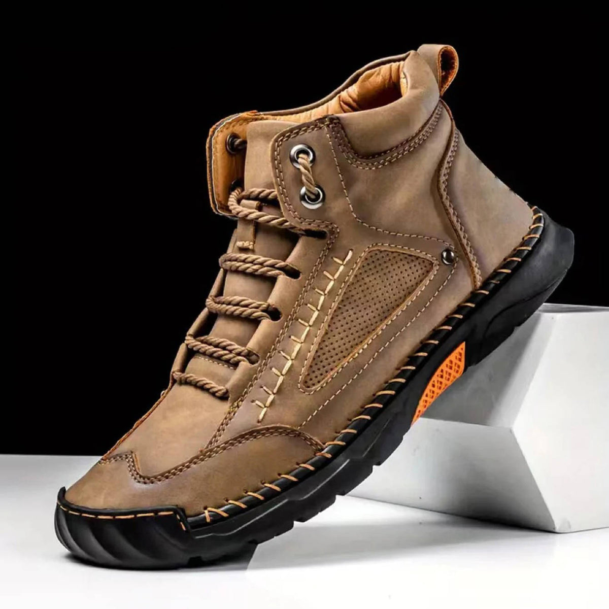 Boots Herren Outdoor Schnürstiefel aus Leder mit Profilsohle