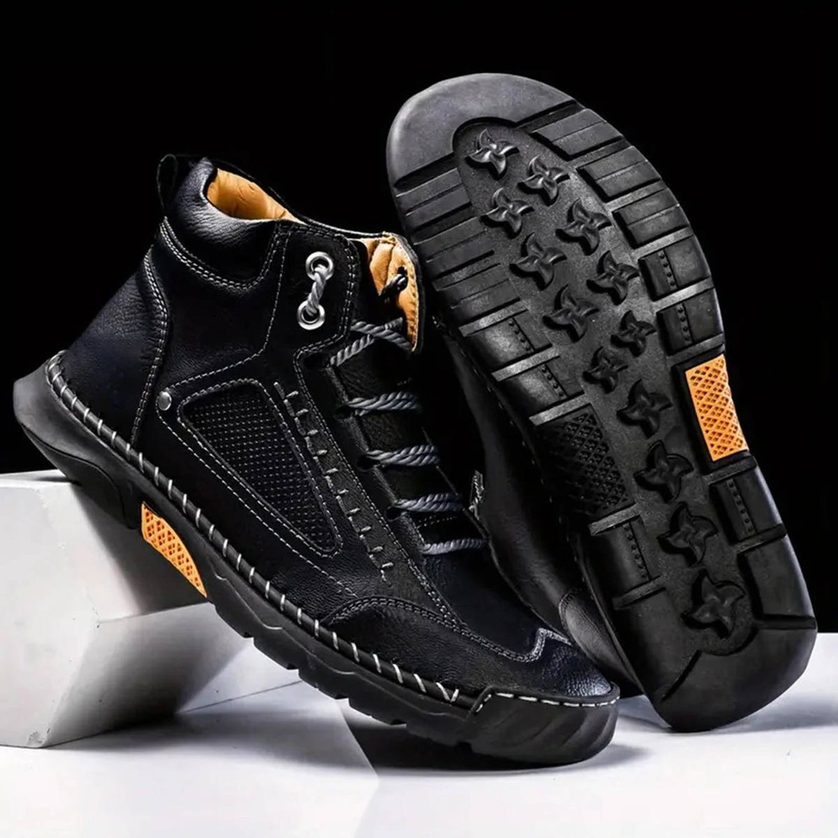 Boots Herren Outdoor Schnürstiefel aus Leder mit Profilsohle