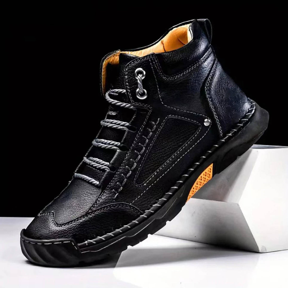 Boots Herren Outdoor Schnürstiefel aus Leder mit Profilsohle