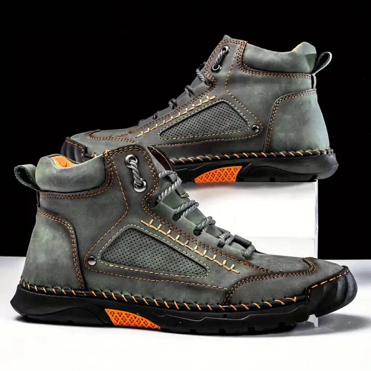 Boots Herren Outdoor Schnürstiefel aus Leder mit Profilsohle