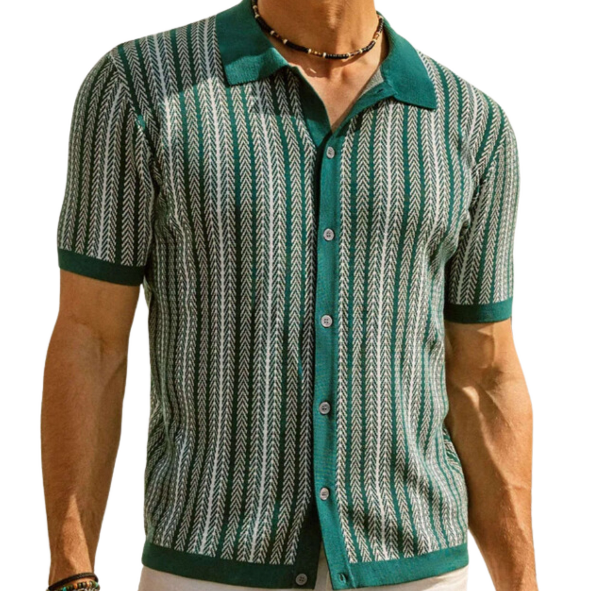 Poloshirt Herren Polopullover, Knopfleiste, Streifenmuster, Feinstrick
