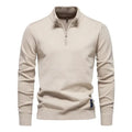 Herren Feinstrick-Pullover mit Troyer-Kragen in Beige
