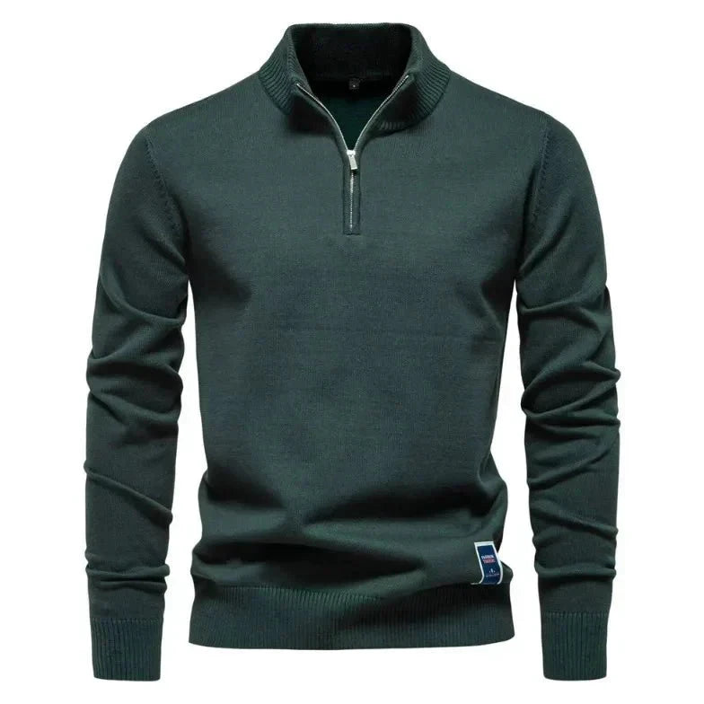 Bayer Modehaus - Herren Pullover mit Troyer-Kragen und Reißverschluss, Feinstrick in Grün