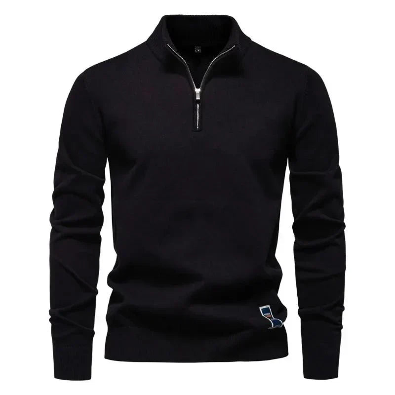Herren Pullover mit Troyer-Kragen und Reißverschluss, Feinstrick