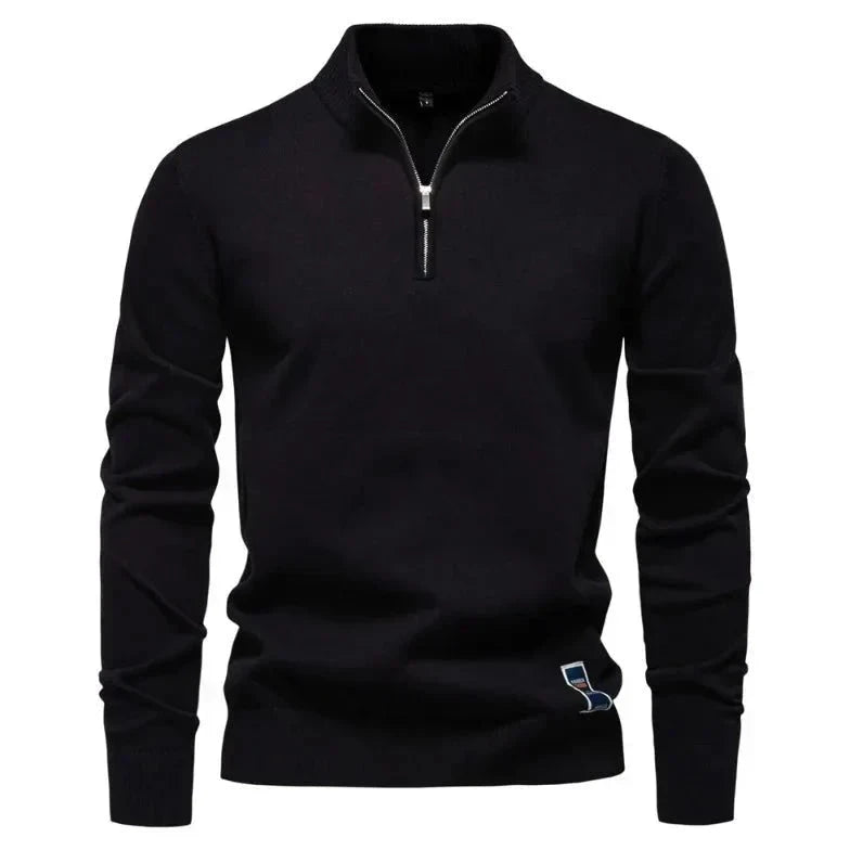 Bayer Modehaus - Herren Pullover mit Troyer-Kragen und Reißverschluss, Feinstrick in Schwarz