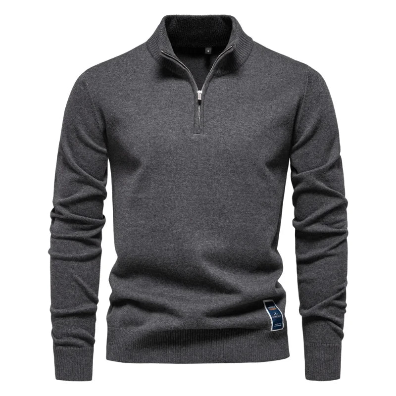Herren Pullover mit Troyer-Kragen und Reißverschluss, Feinstrick