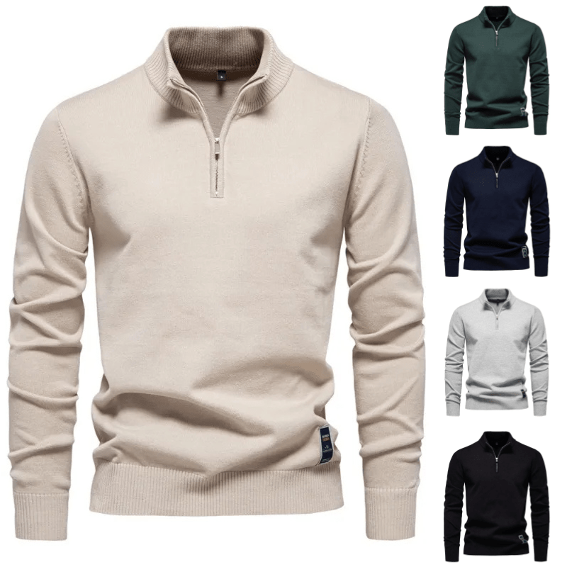Herren Pullover mit Troyer-Kragen und Reißverschluss, Feinstrick