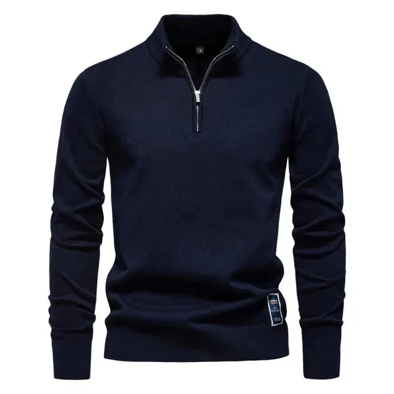 Herren Pullover mit Troyer-Kragen und Reißverschluss, Feinstrick
