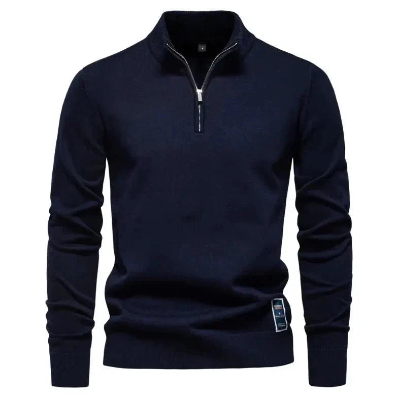 Bayer Modehaus - Herren Pullover mit Troyer-Kragen und Reißverschluss, Feinstrick in Blau