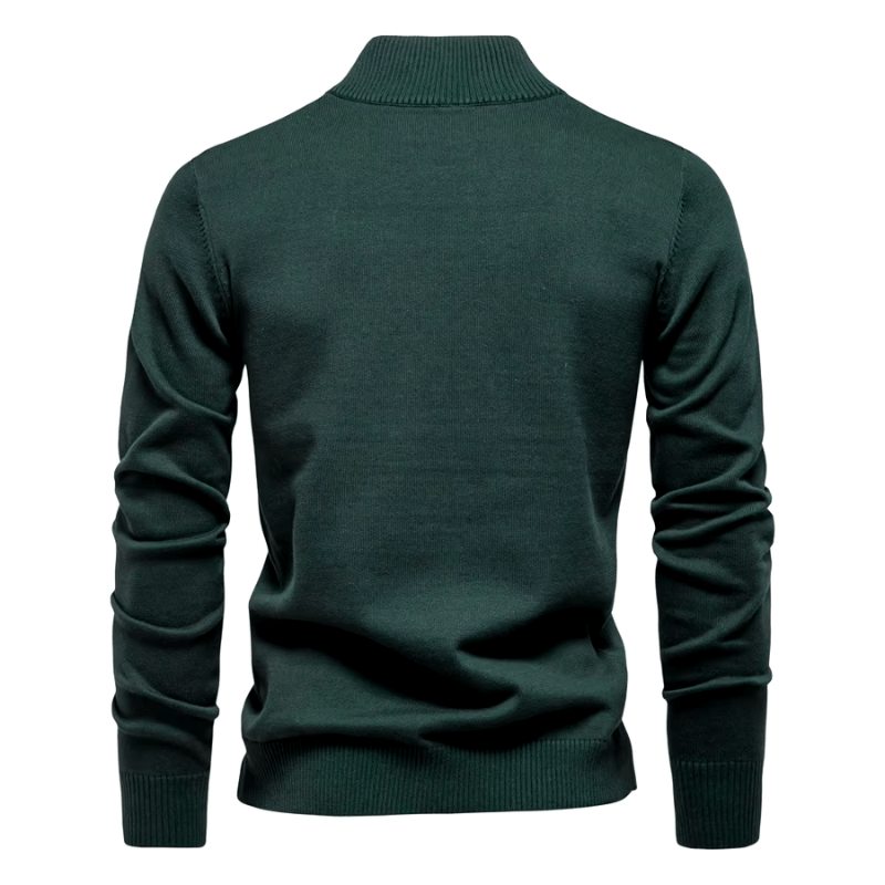Herren Feinstrick-Pullover mit Troyer-Kragen in Grün, Rückansicht