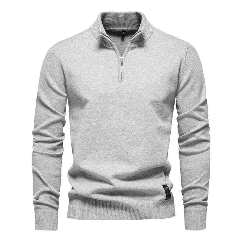 Herren Pullover mit Troyer-Kragen und Reißverschluss, Feinstrick