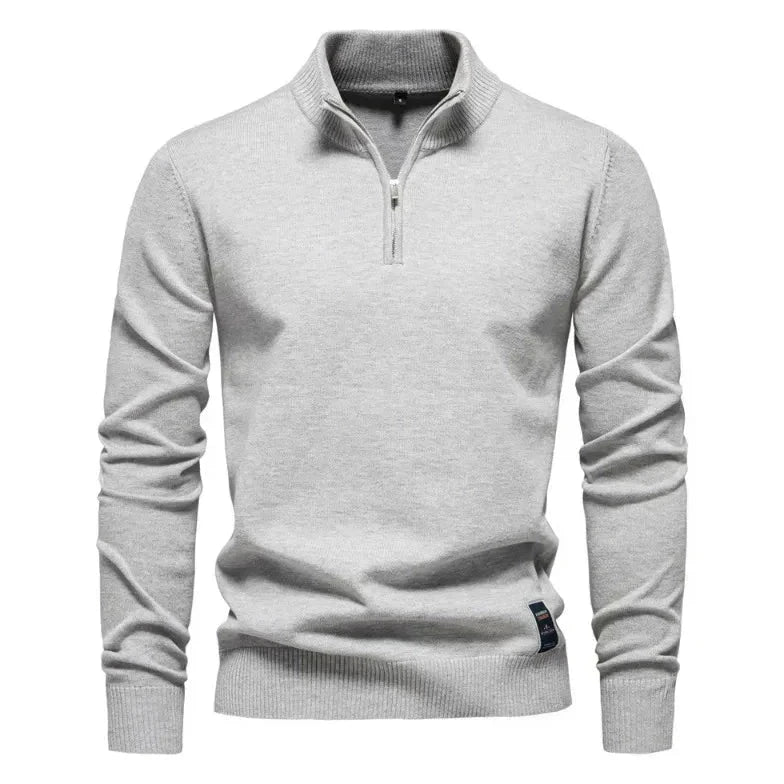 Bayer Modehaus - Herren Pullover mit Troyer-Kragen und Reißverschluss, Feinstrick in Hellgrau