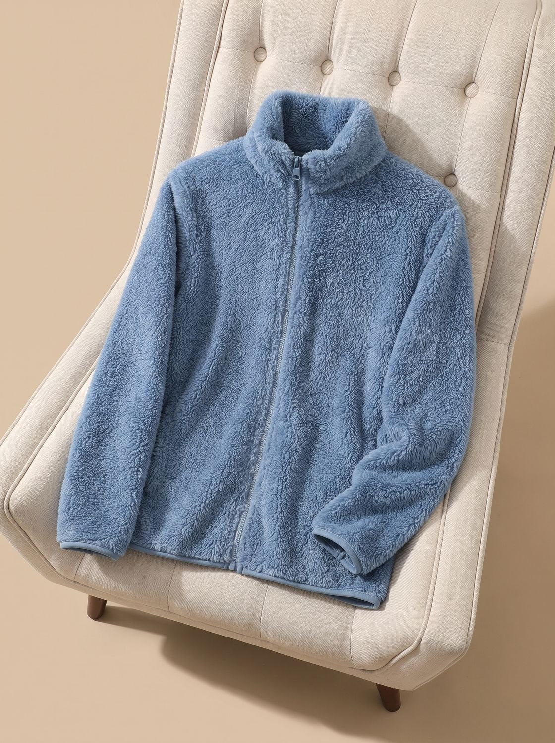 Damen Jacke Fleece Oversized mit Stehkragen und Reißverschluss