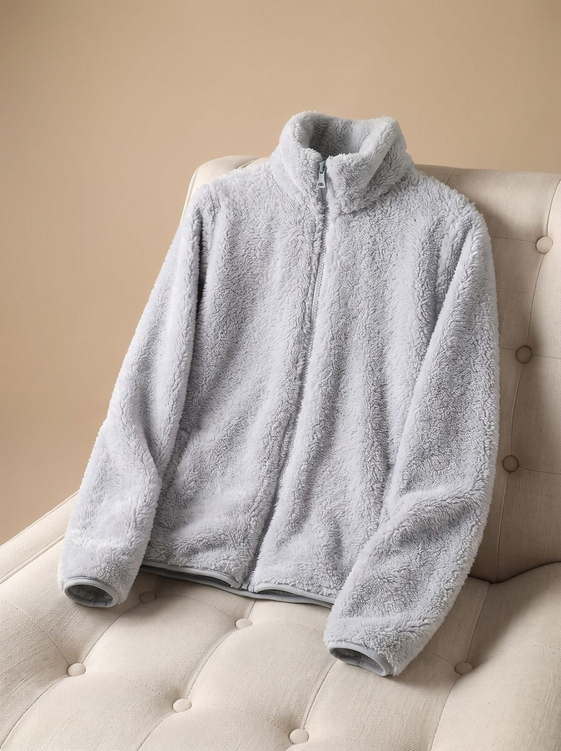 Damen Jacke Fleece Oversized mit Stehkragen und Reißverschluss