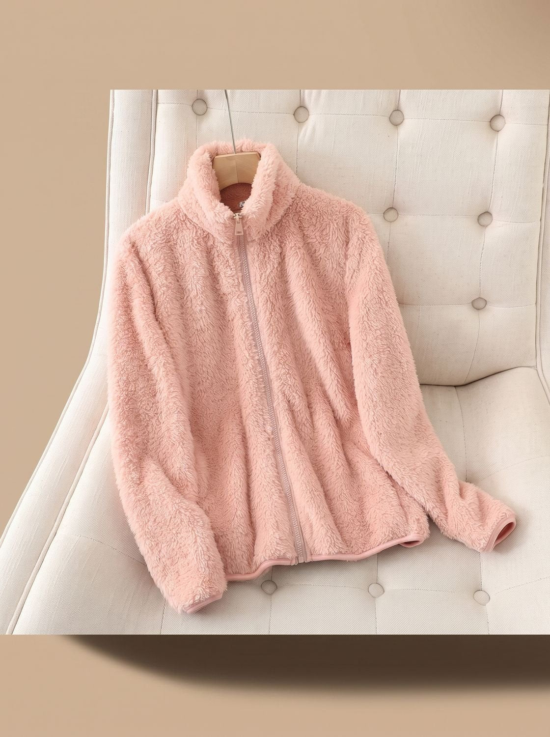 Damen Jacke Fleece Oversized mit Stehkragen und Reißverschluss