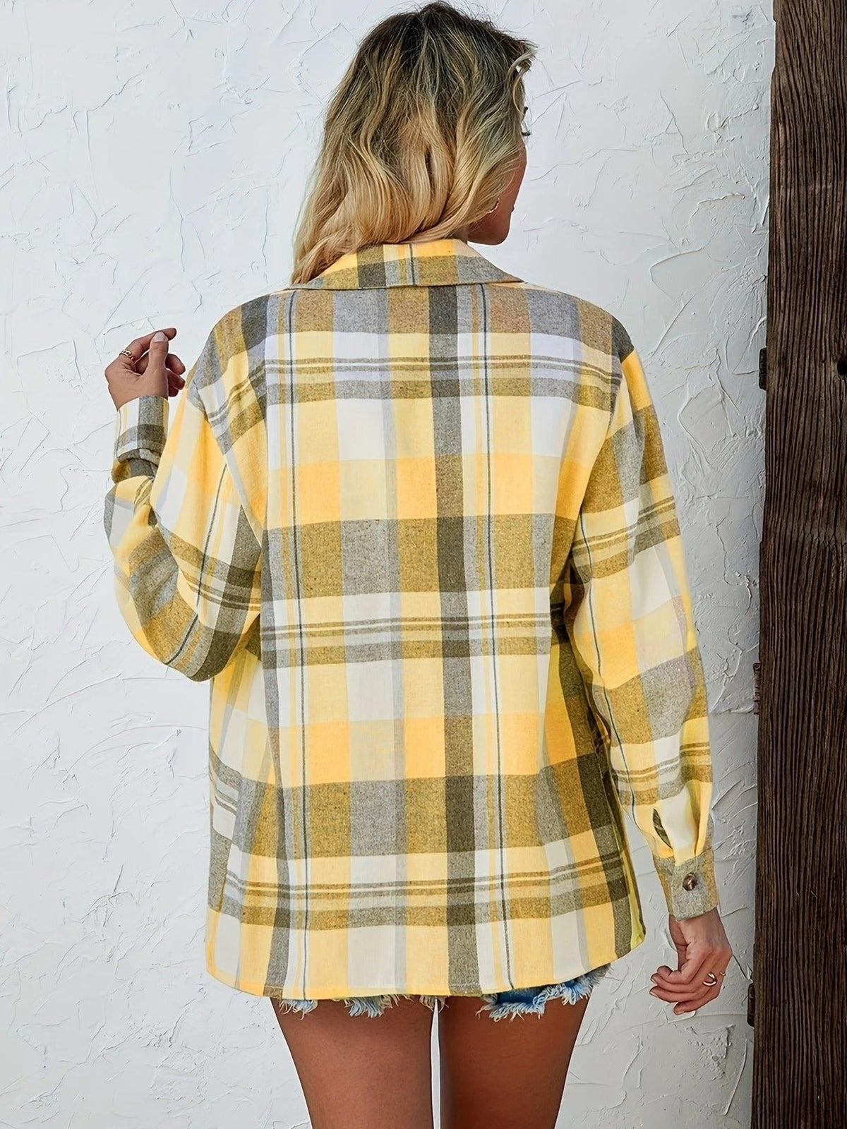Flanellhemd Damen Oversized Langarm mit Karomuster und Knopfleiste