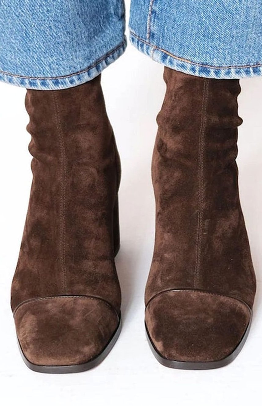 Stiefeletten Damen mit Blockabsatz in Wildlederoptik für den Winter