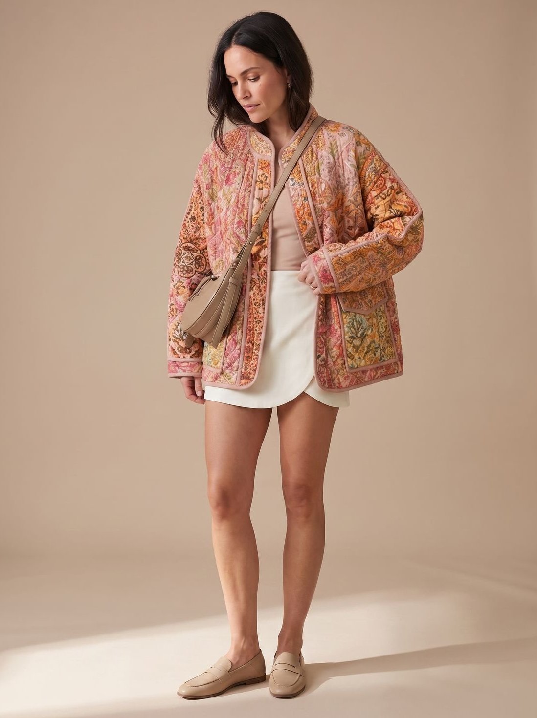 Damen Winterjacke mit Patchworkmuster gesteppt und Stehkragen