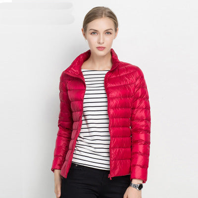 Kurze Daunenjacke mit Steppung und hohem Kragen für Damen in Rot - Ansicht 3