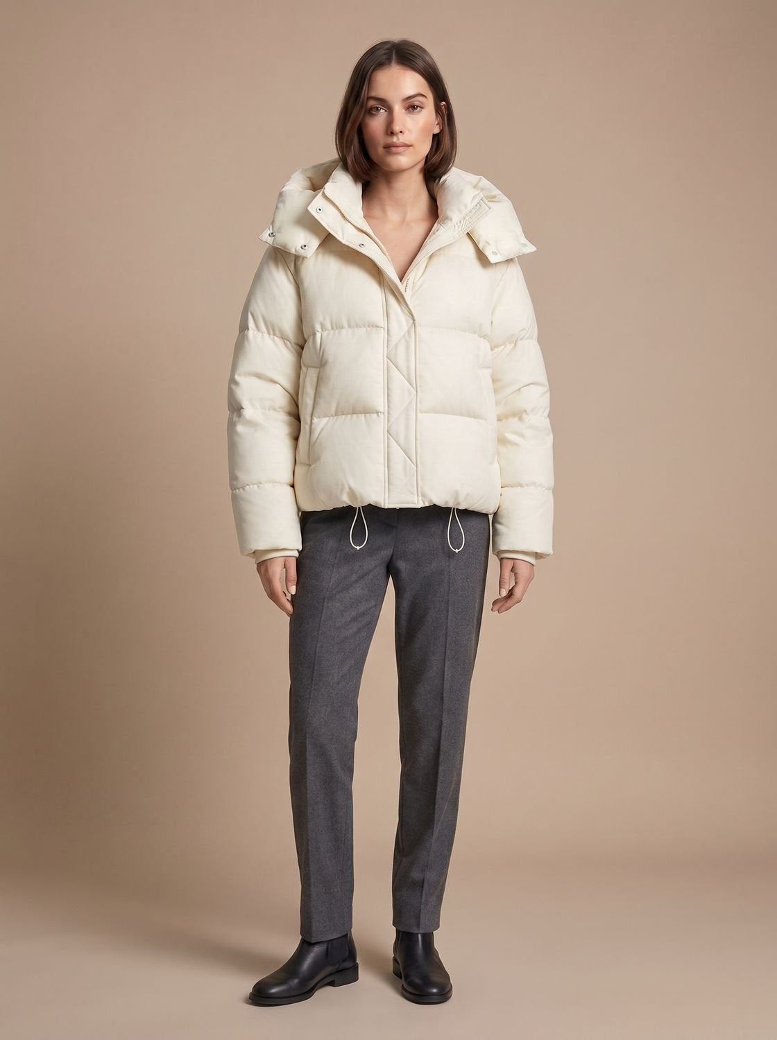 Daunenjacke Damen gefüttert, kurz und Oversize mit Kapuze