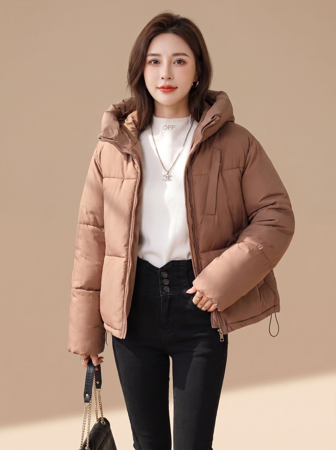 Daunenjacke Damen kurz gesteppt mit Kapuze, Winterjacke