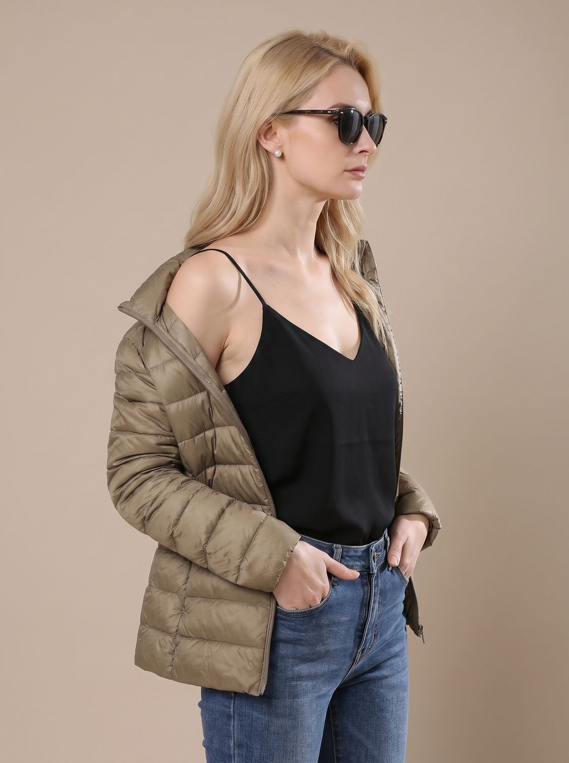 Daunenjacke Damen leicht und wasserdicht mit Stehkragen