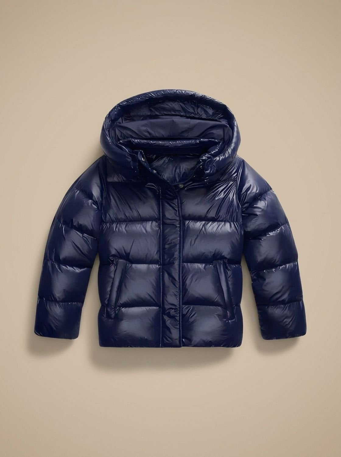 Daunenjacke Damen locker geschnitten mit Kapuze, glänzend