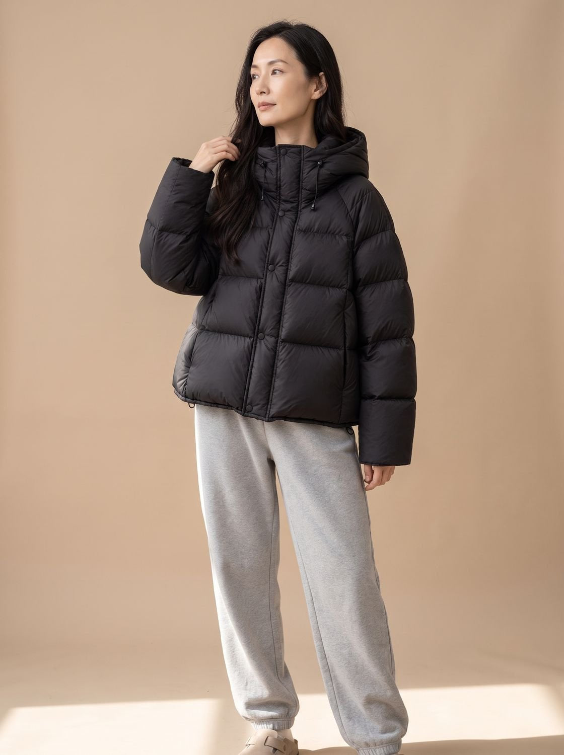 Daunenjacke Damen mit Entendaunen, Oversize und Kapuze