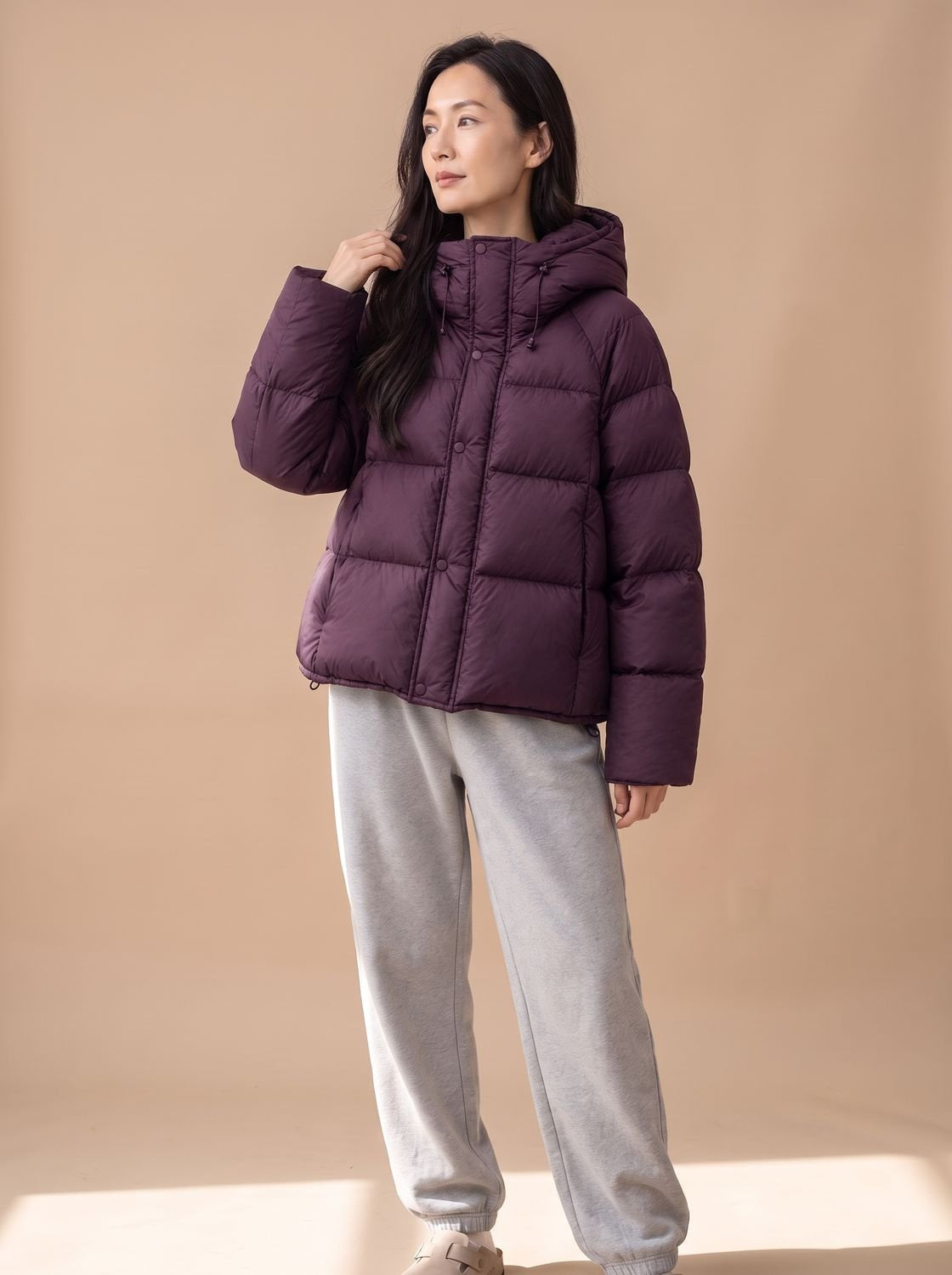 Daunenjacke Damen mit Entendaunen, Oversize und Kapuze