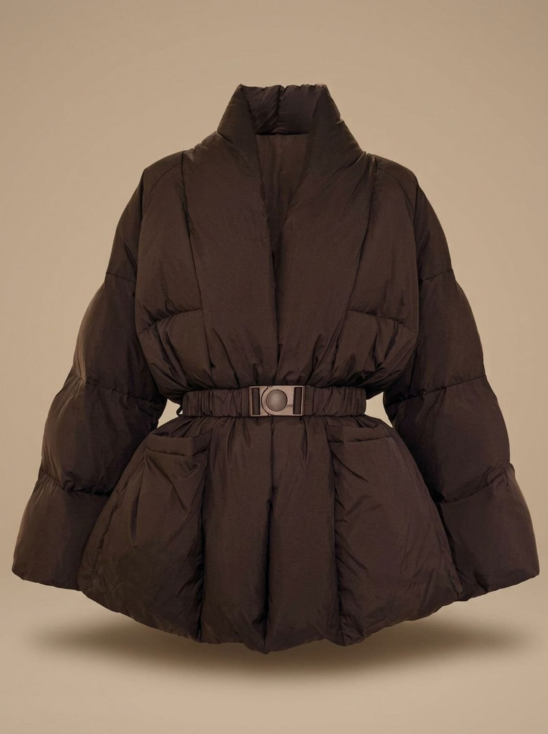 Daunenjacke Damen Oversize mit Gürtel und Stehkragen für den Winter