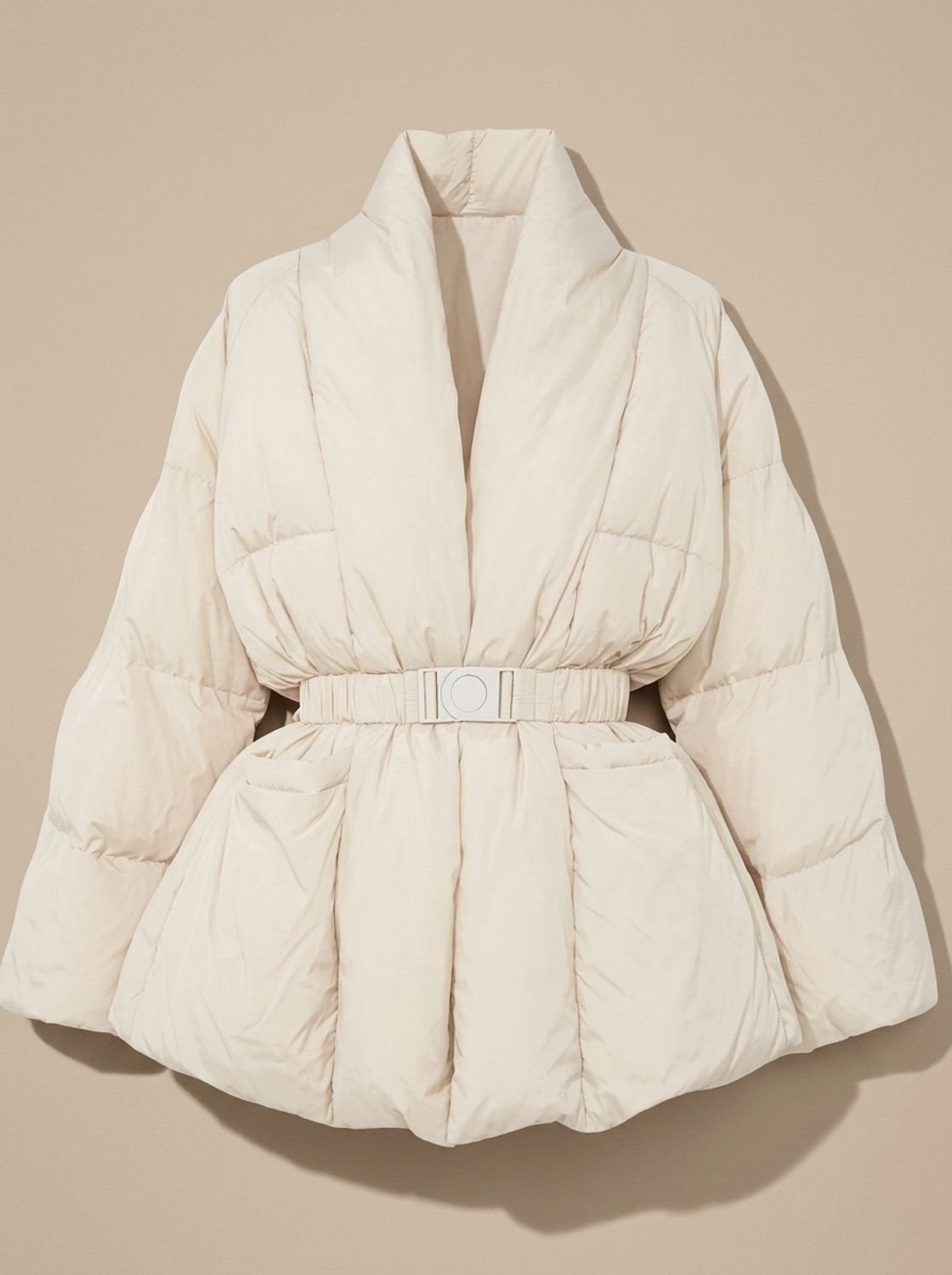 Daunenjacke Damen Oversize mit Gürtel und Stehkragen für den Winter